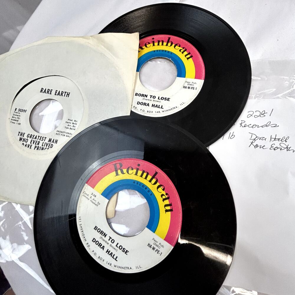 SKU2281 3 Vintage 45 RPM Vinyl Records Lot Dora Hall Reinbeau Dave Prince Promo